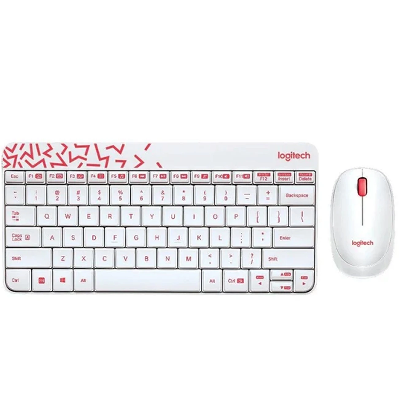 کیبورد و ماوس بی سیم لاجیتک logitech مدل MK240 سفید و قرمز روشن