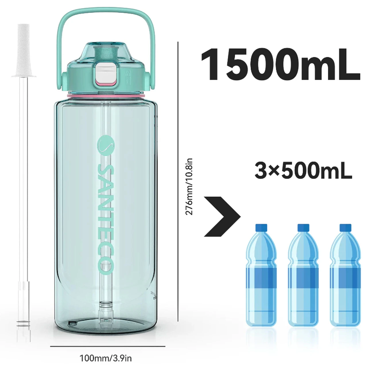 بطری ورزشی تک جداره سانتکو SANTECO مدل HTR-1500-117 ظرفیت 1500ml