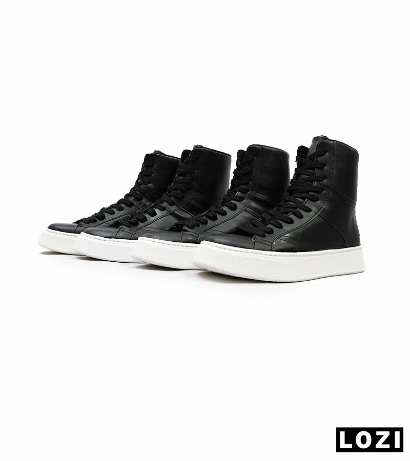 بوت مردانه چرمی مشکی سفید ZARA مدل 4911