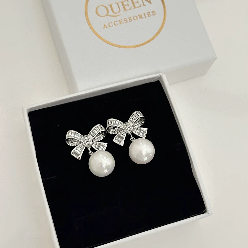 گوشواره پاپیون طرح جواهر مرواریدی کد 835