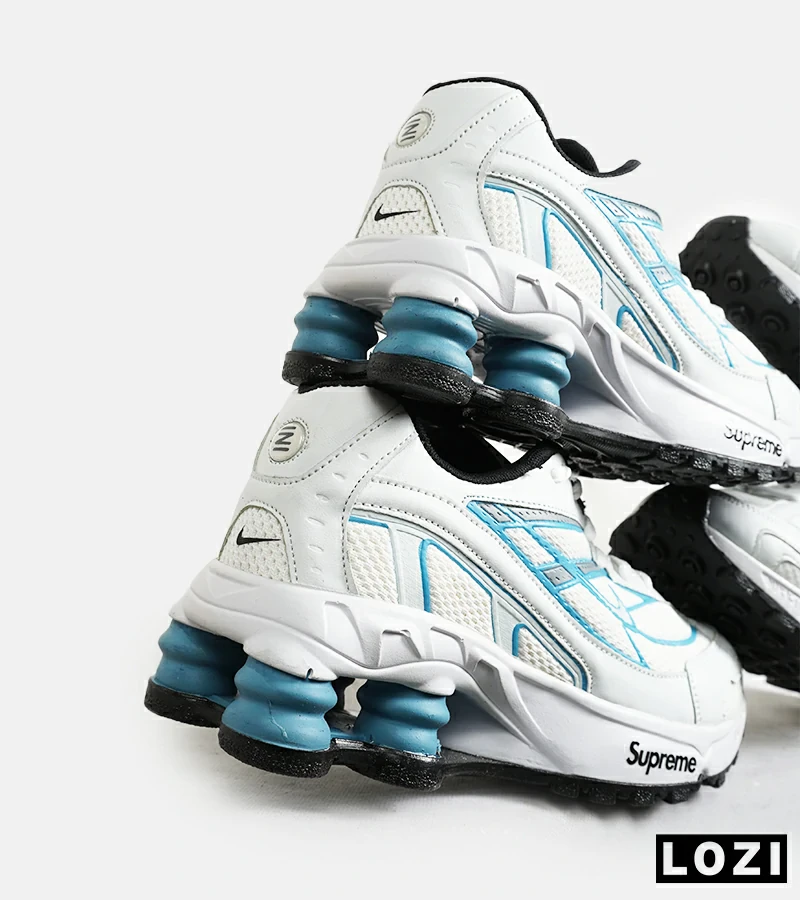 کفش کتانی مردانه سفید آبی نایک NIKE x SUPREME shox ride 2 مدل 7056