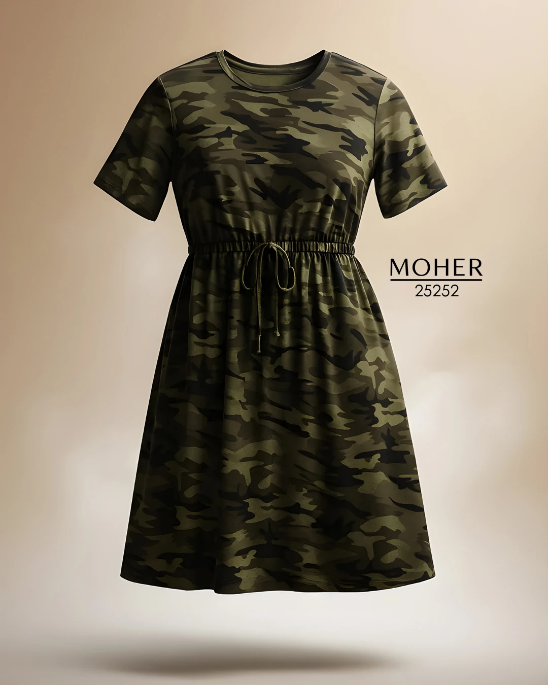 پیراهن کمر کشی سایز بزرگ زنانه طرح ارتشی سبز