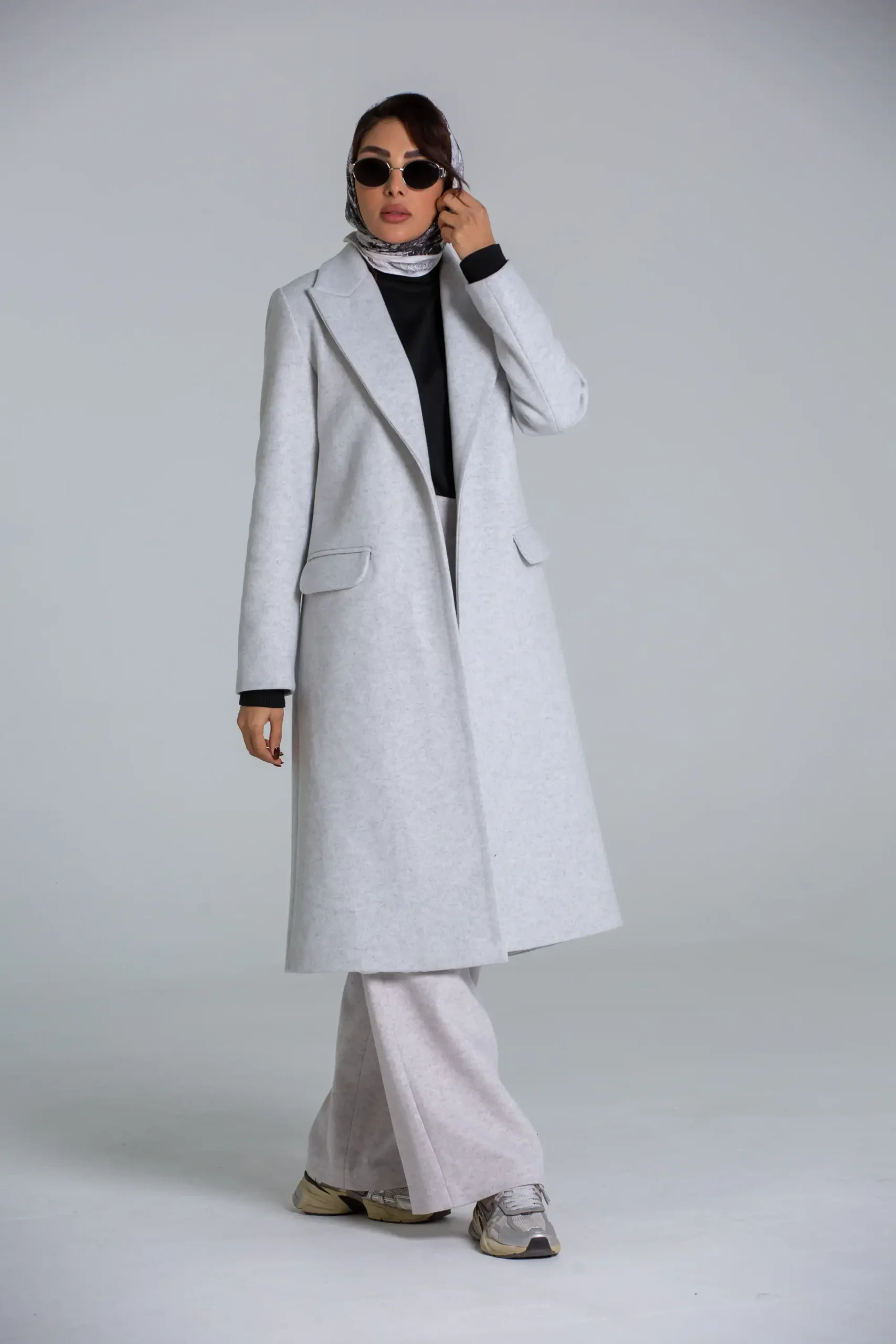 پالتو یقه بلیزر بلند (طوسی)