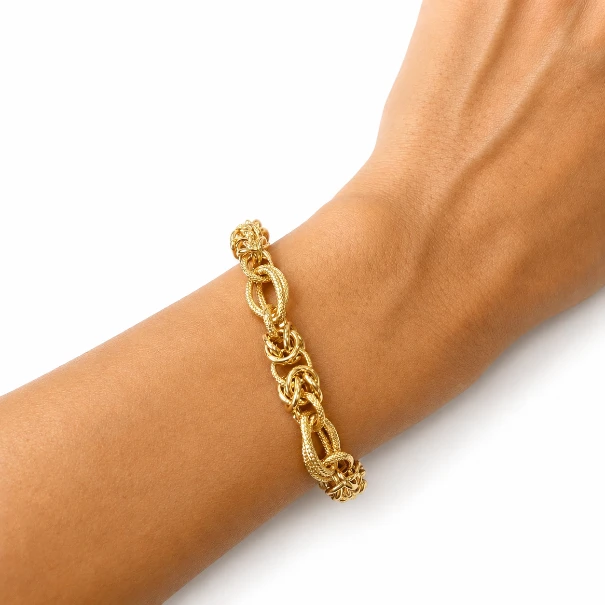 دستبند زنجیری طلایی ترکیبی