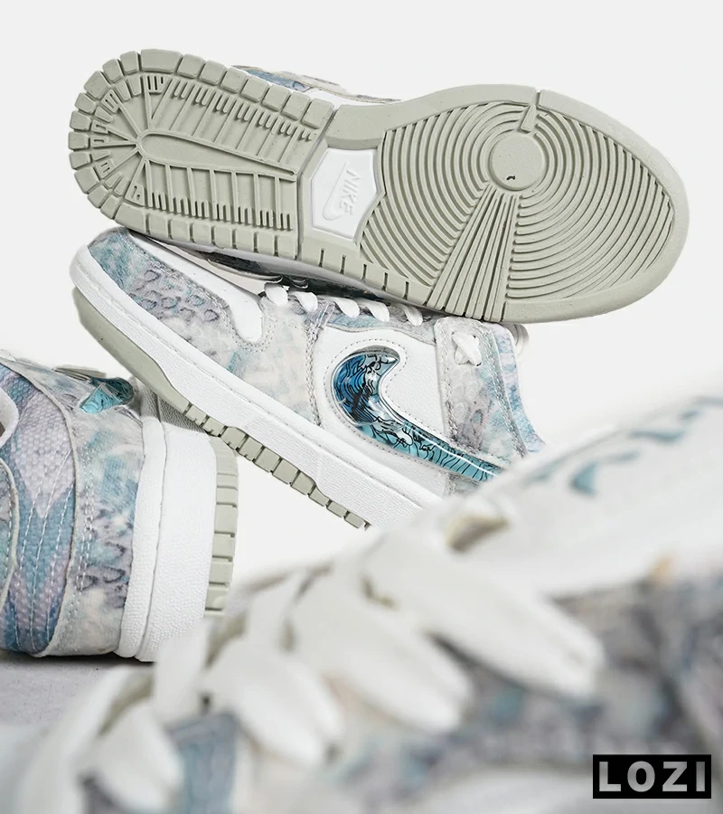 کفش کتانی مردانه و زنانه طوسی سفید آبی نایک NIKE dunk low steam puppet مدل 7204