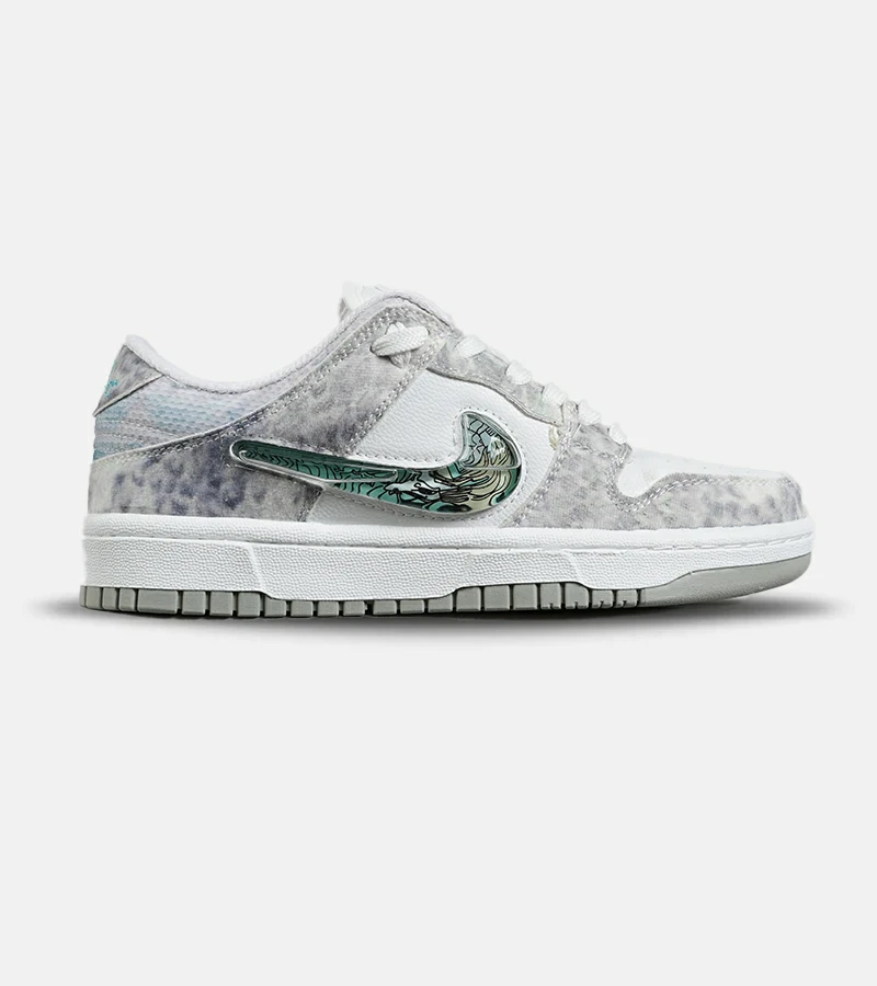 کفش کتانی مردانه و زنانه طوسی سفید سبز نایک NIKE dunk low steam puppet مدل 7205