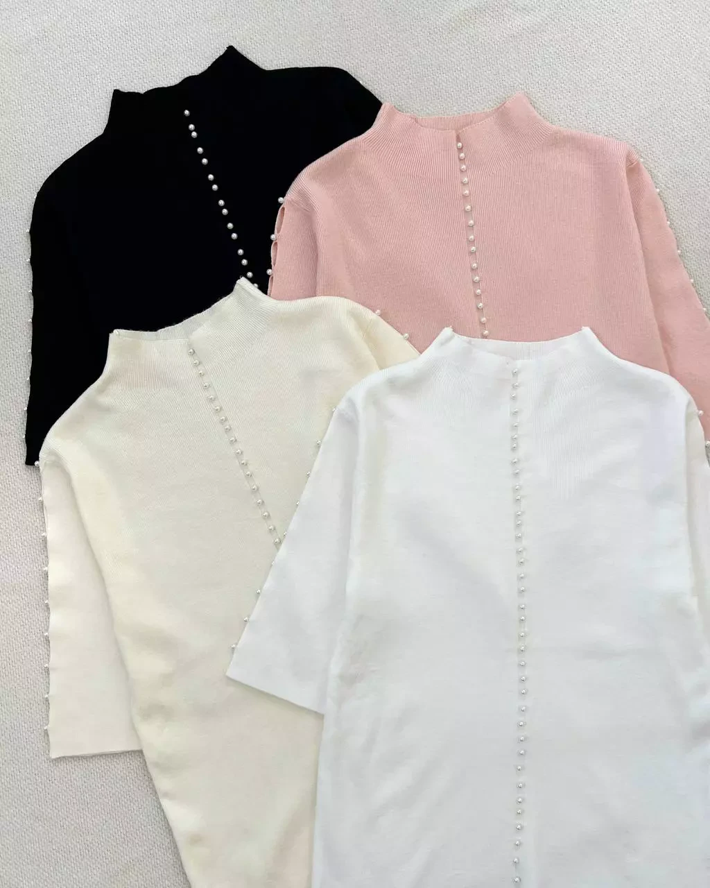 بلوز بافت استین سه ربع مروارید کد 5399