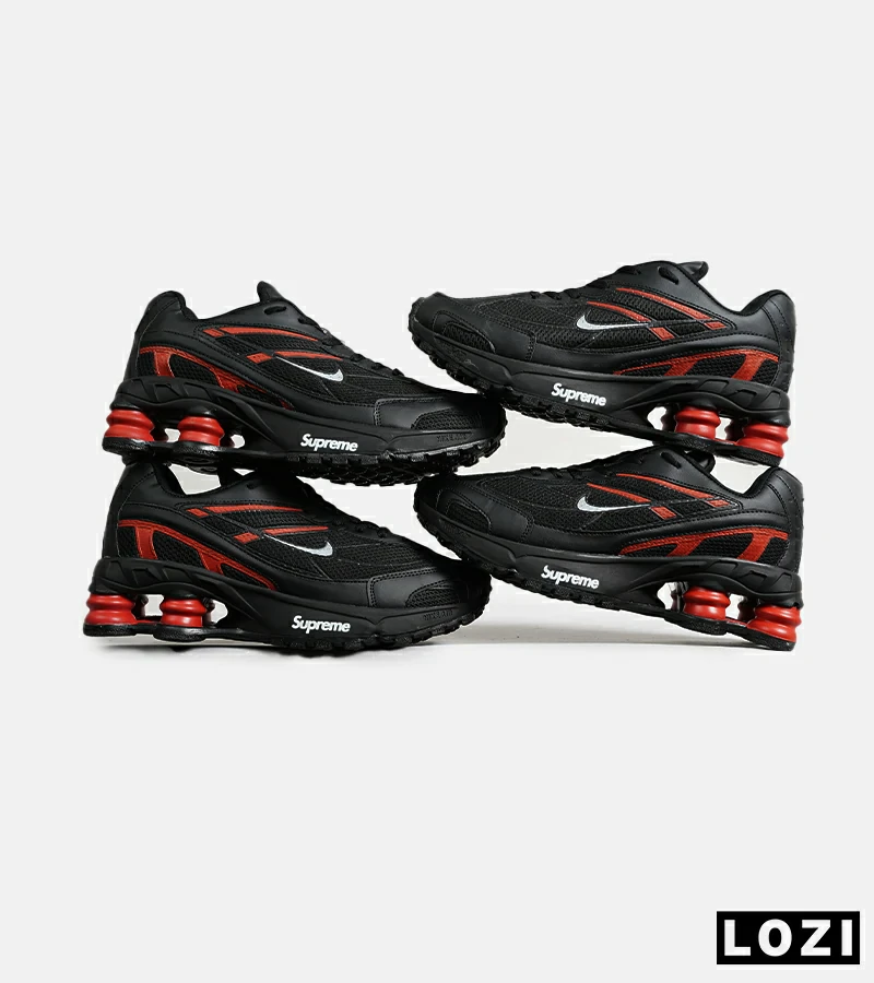 کفش کتانی مردانه مشکی قرمز نایک NIKE x SUPREME shox ride 2 مدل 7058