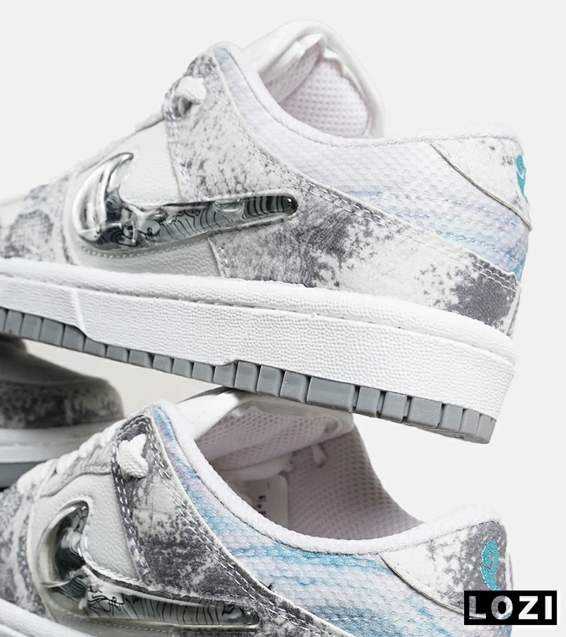کفش کتانی مردانه و زنانه طوسی سفید NIKE dunk low steam puppet مدل 7206