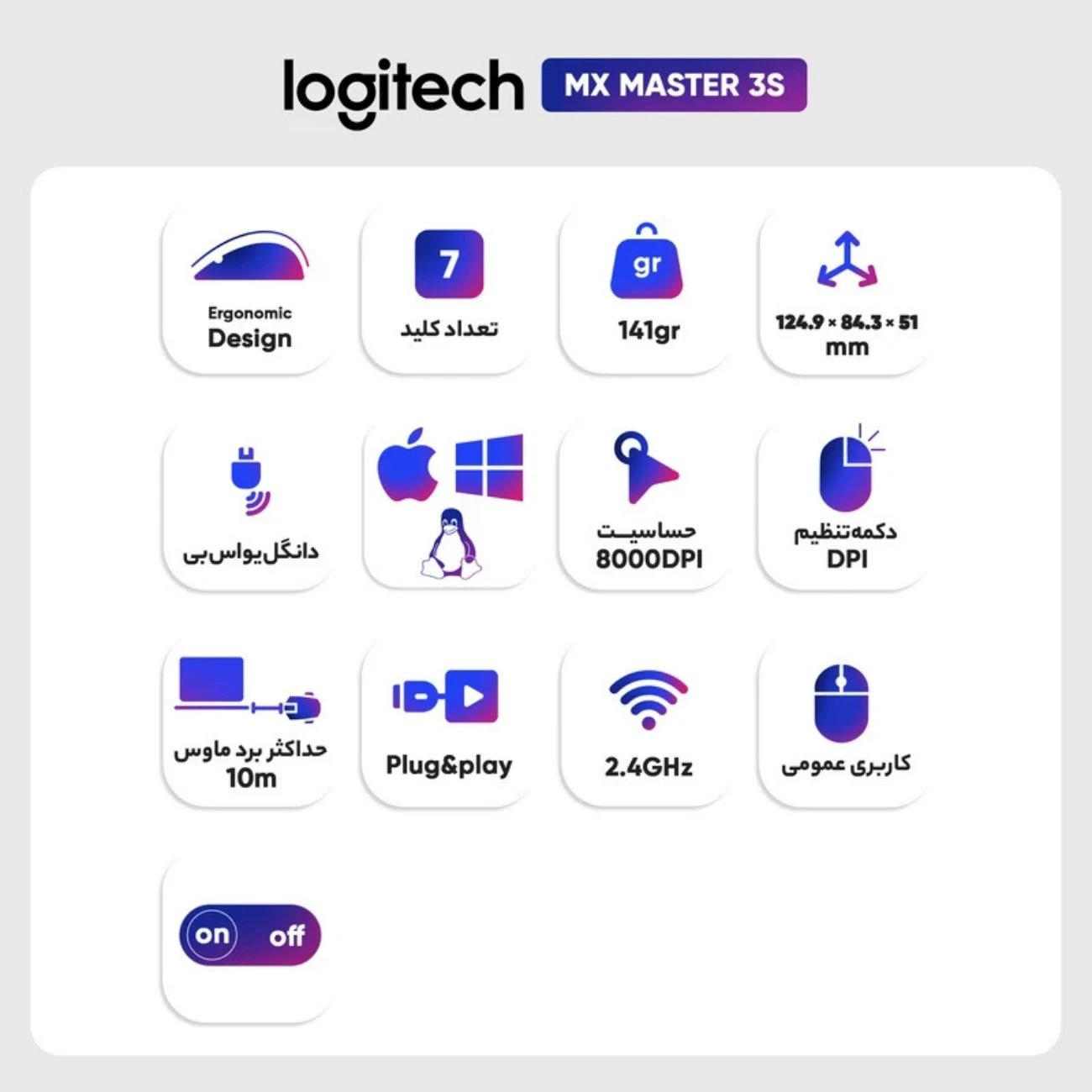 ماوس بی سیم لاجیتک Logitech مدل MX Master 3S با طراحی ارگونومیک