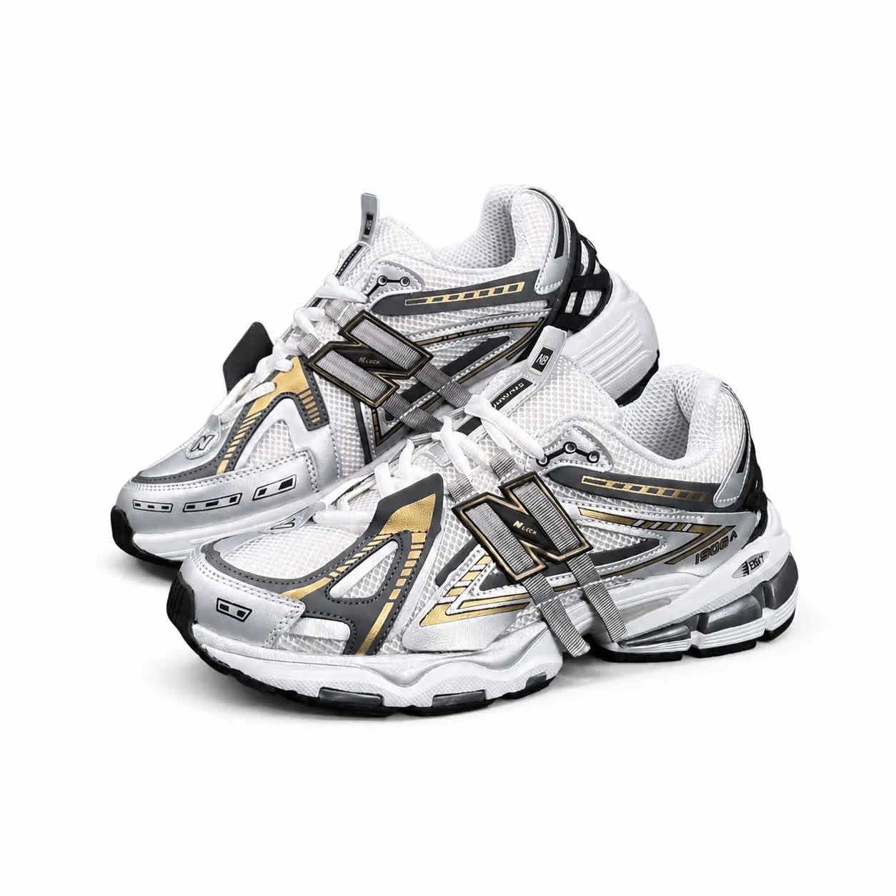 کتانی مردانه نیوبالانس 1906 طوسی مشکی طلایی New BALANCE 1906A