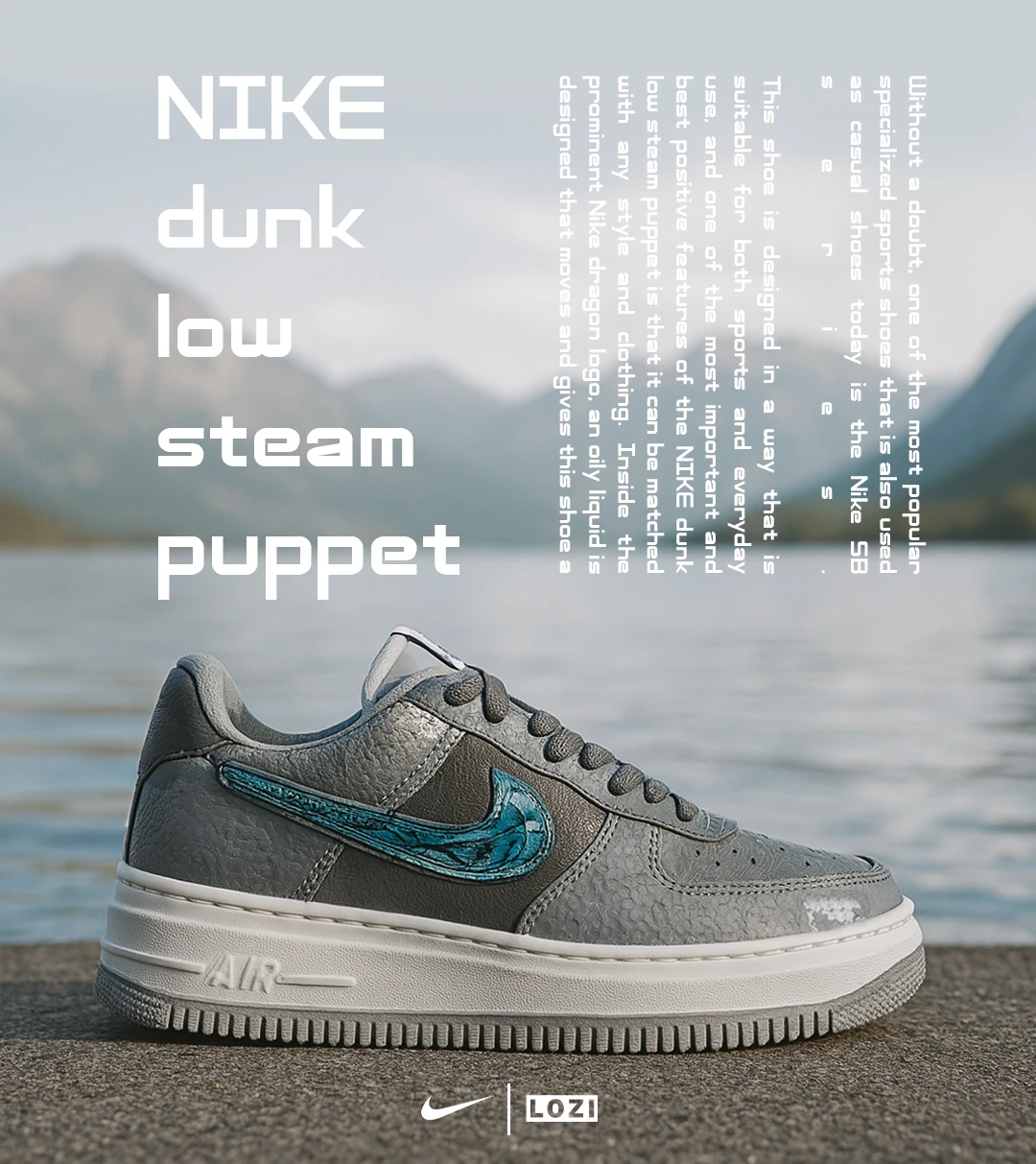 کفش کتانی مردانه و زنانه طوسی آبی NIKE dunk low steam puppet مدل 7220