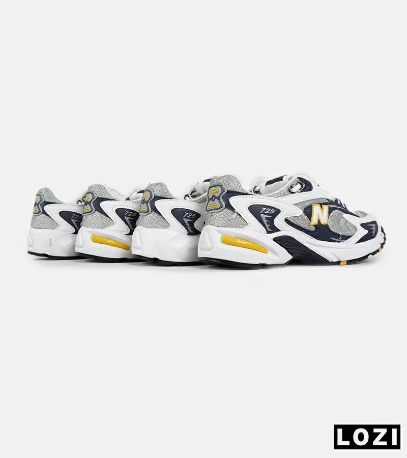 کفش کتانی مردانه و زنانه طوسی زرد مشکی NEW BALANCE 725 مدل 7387