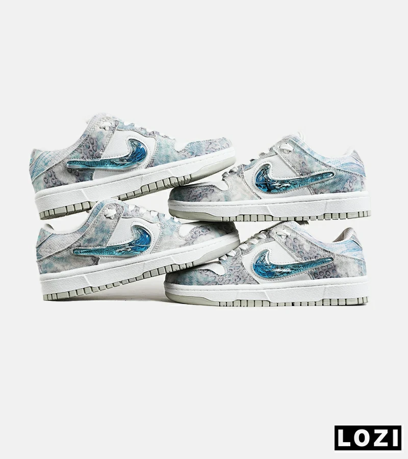 کفش کتانی مردانه و زنانه طوسی سفید آبی نایک NIKE dunk low steam puppet مدل 7204
