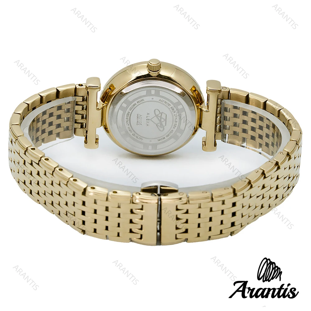 ساعت الکسا Premier 0105 زنانه طلایی صفحه سبز دورنگین w-10109