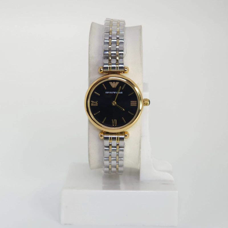 ساعت مچی زنانه امپریو آرمانی Emporio Armani 303 تمام استیل با قفل پروانه ای (نقره ای با صفحه مشکی)