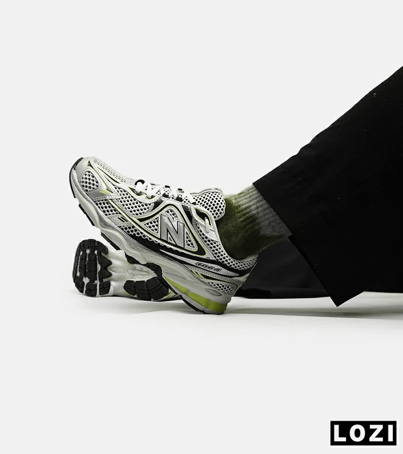 کفش کتانی مردانه و زنانه سفید نقره ای لیمویی NEW BALANCE 1064 مدل 5626