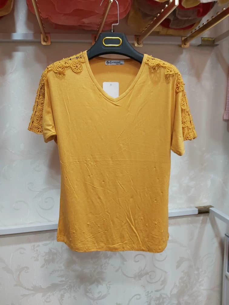 تیشرت زنانه مجلسی ترک گیپور دار جنس ویسکوز اورجینال