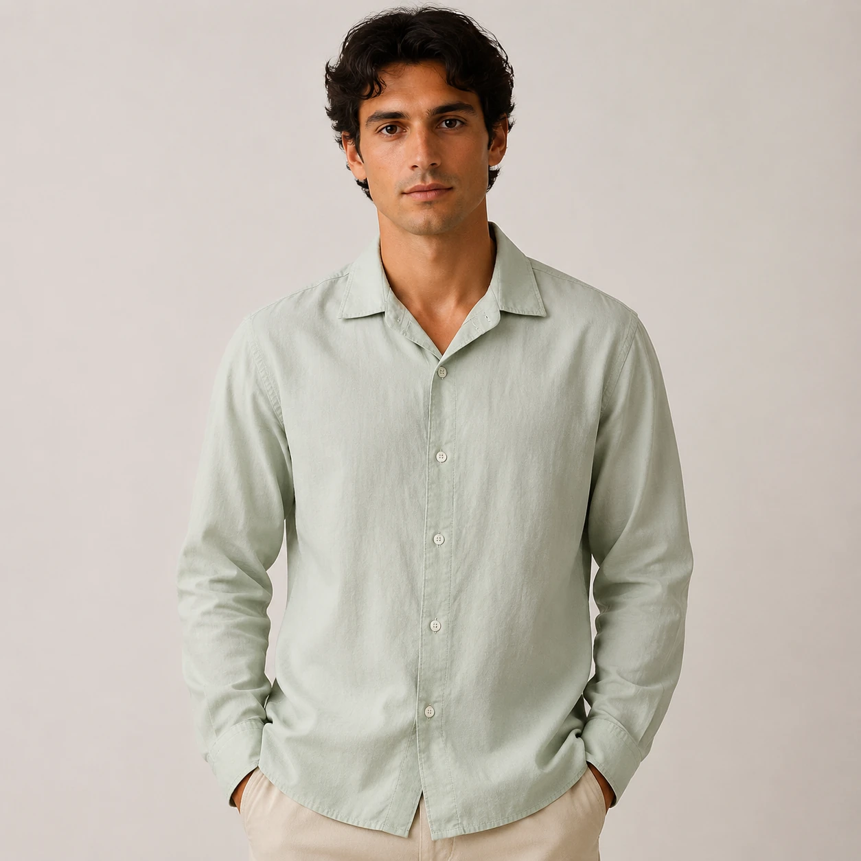 پیراهن مردانه Sage Green کد 2026 مدل Casual Chic | تن‌خور راحت و استایل مینیمال کد S کد 7686