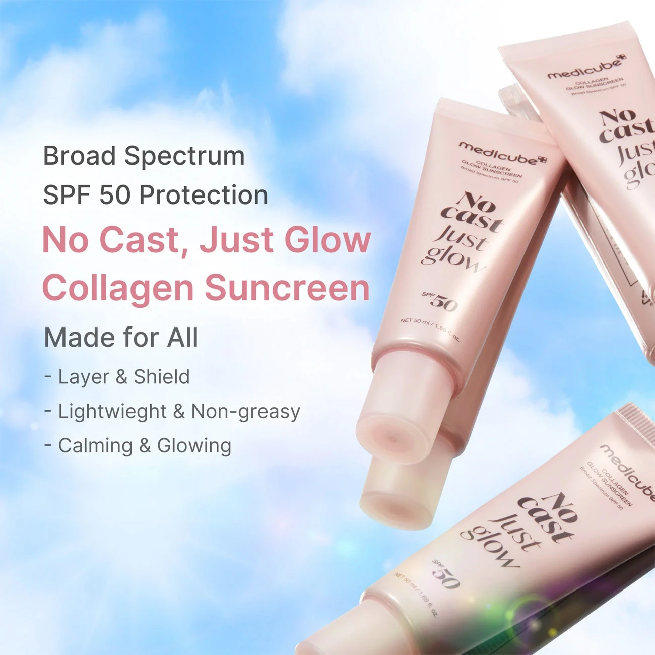 ضد آفتاب کلاژن گلو مدی کیوب medicube اصل حجم 50ml با SPF 50 بی رنگ