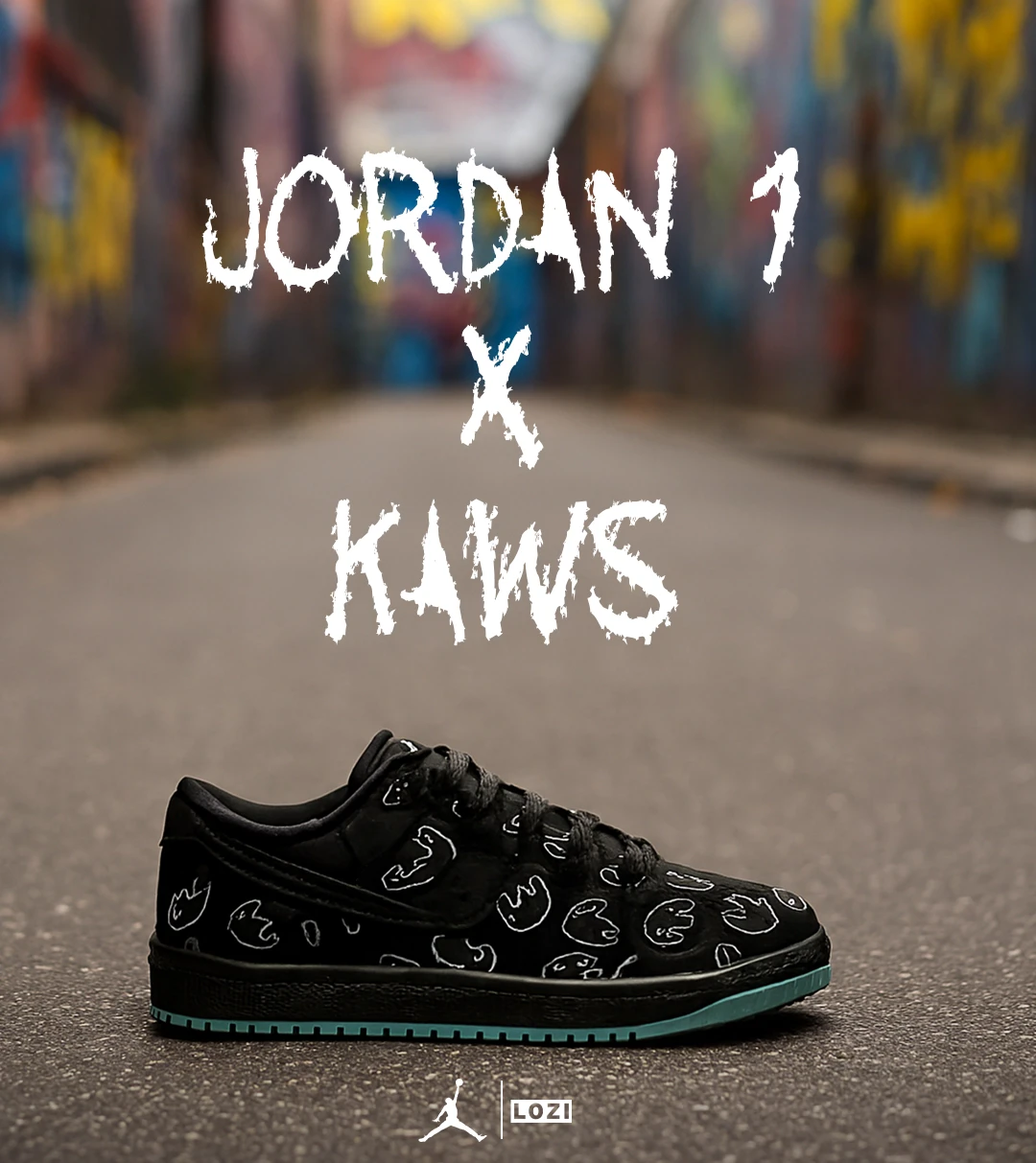 کفش کتانی مردانه و زنانه مشکی Jordan 1 x Kaws مدل 6914