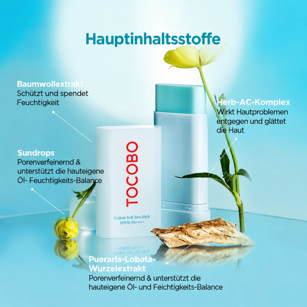 ضد آفتاب استیکی توکوبو TOCOBO اصل با SPF50 وزن 15 گرم حاوی عصاره پنبه کتان