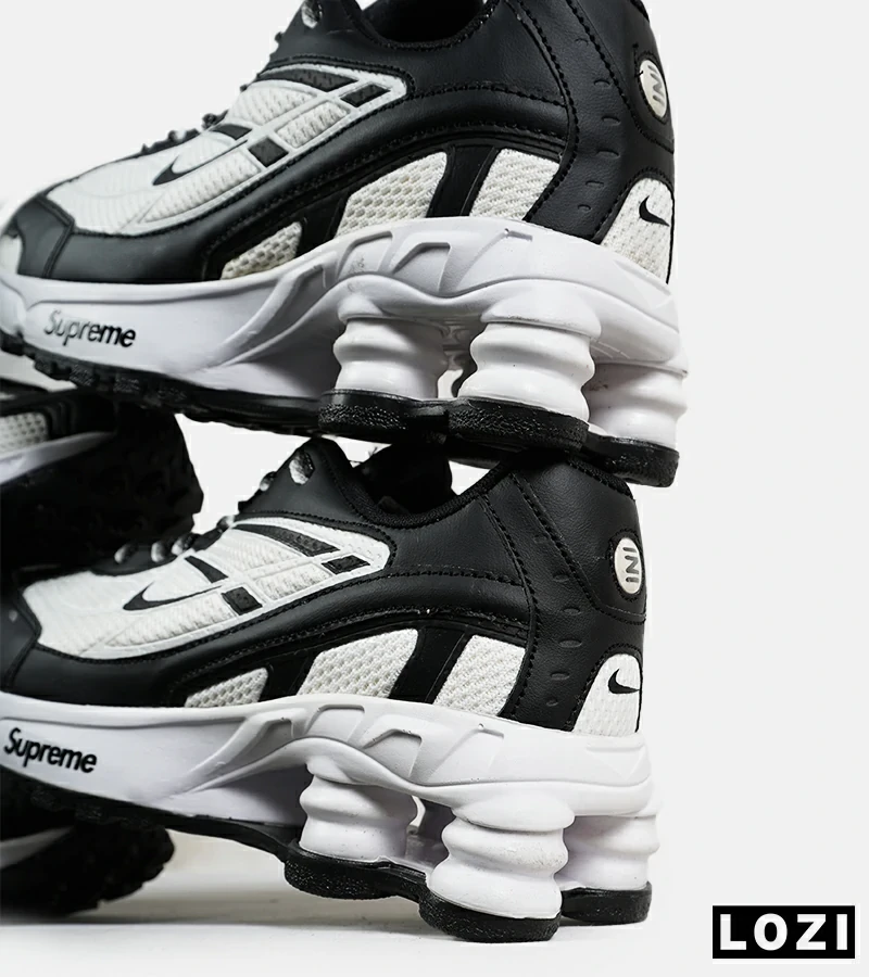 کفش کتانی مردانه سفید مشکی نایک NIKE x SUPREME shox ride 2 مدل 7098