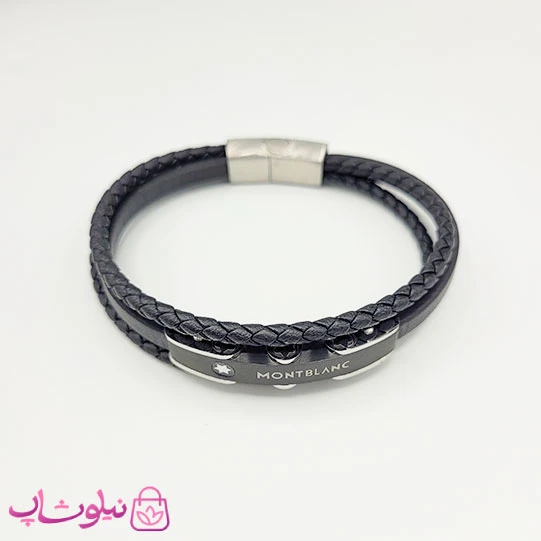 دستبند مردانه برند مون بلان مشکی نقره ای کد 370