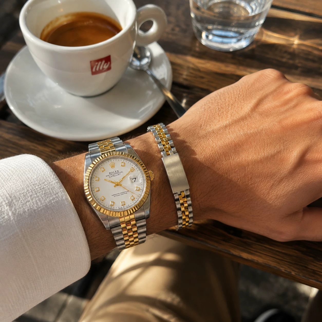 پکیج ساعت رولکس مردانه مدل Date Just-طلایی + دستبند Rolex مدل Date Just
