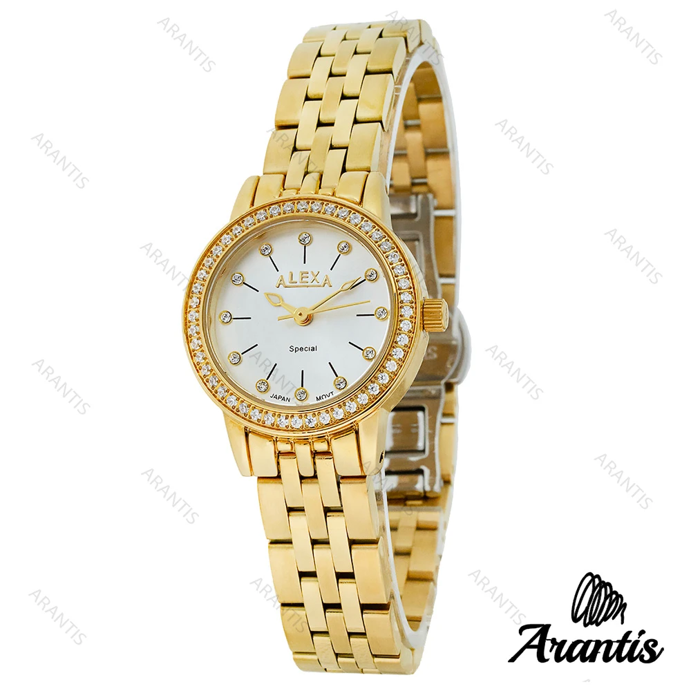 ساعت الکسا A2006 طلایی صفحه سفید دورنگین w-10099