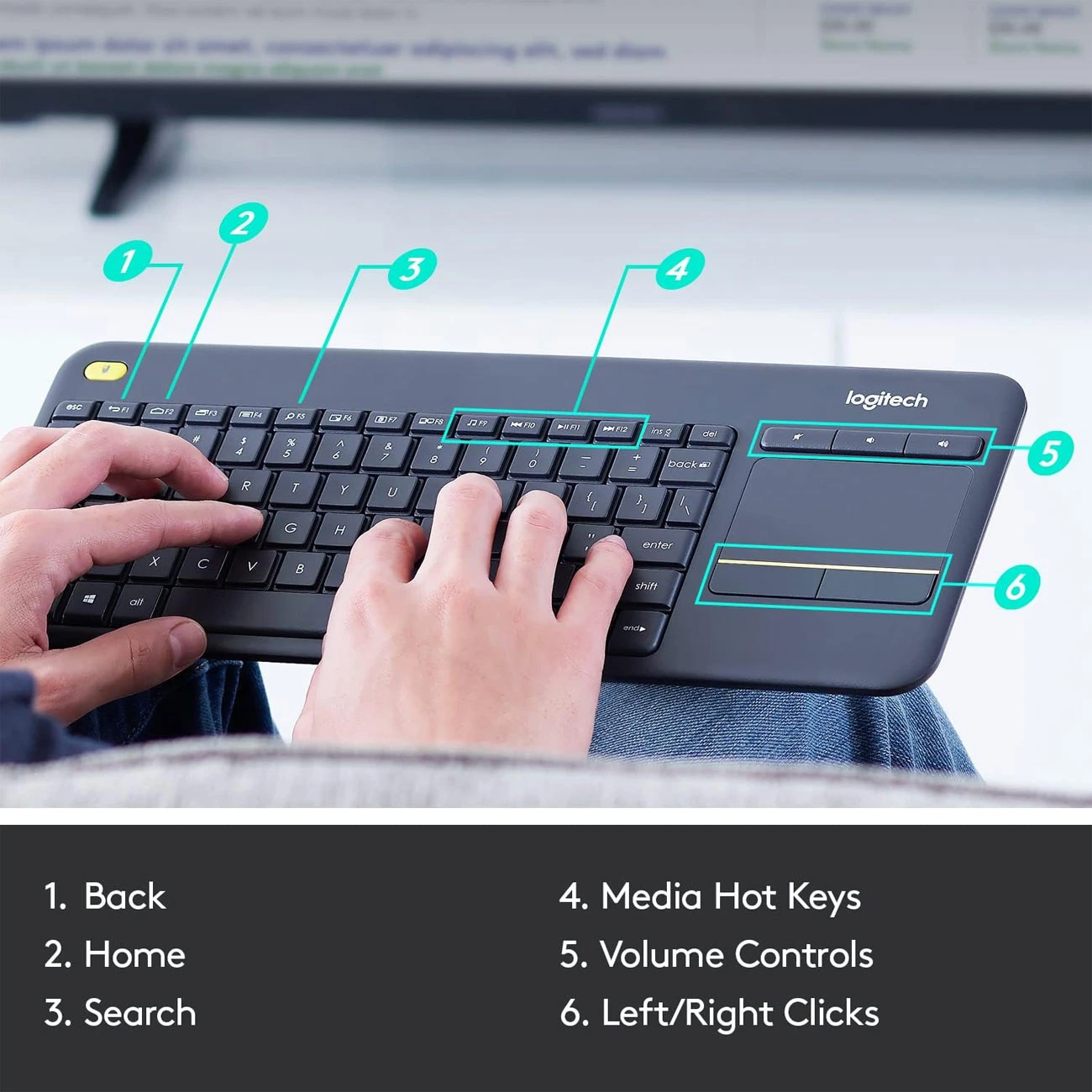 کیبورد بی سیم لاجیتک Logitech مدل K400 Plus با تاچ پد یکپارچه