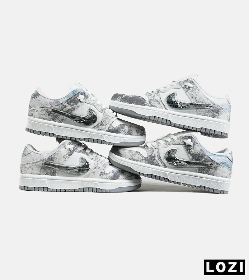 کفش کتانی مردانه و زنانه طوسی سفید NIKE dunk low steam puppet مدل 7206