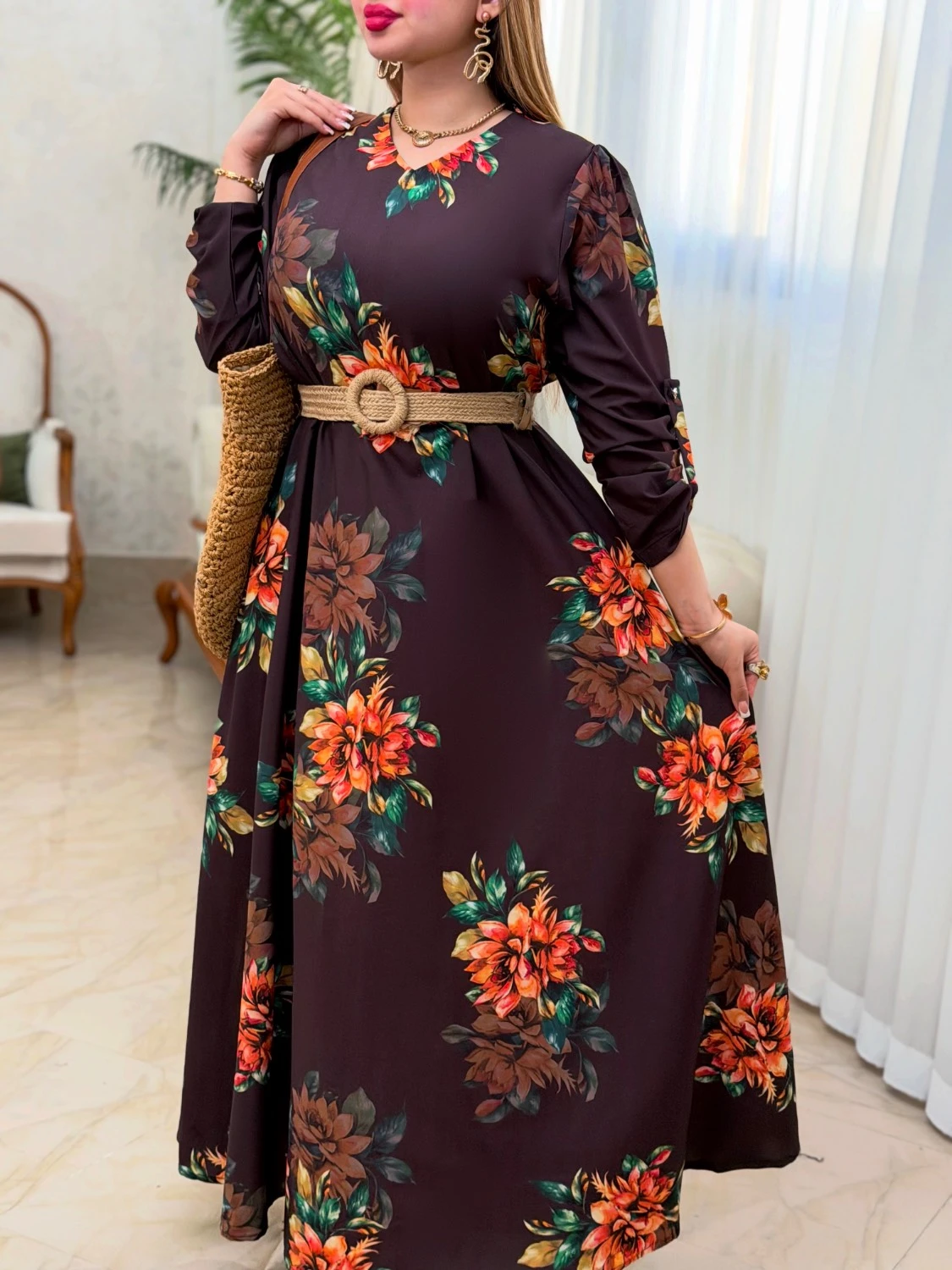 پیراهن نیلوفر 0737 (قهوه ای)