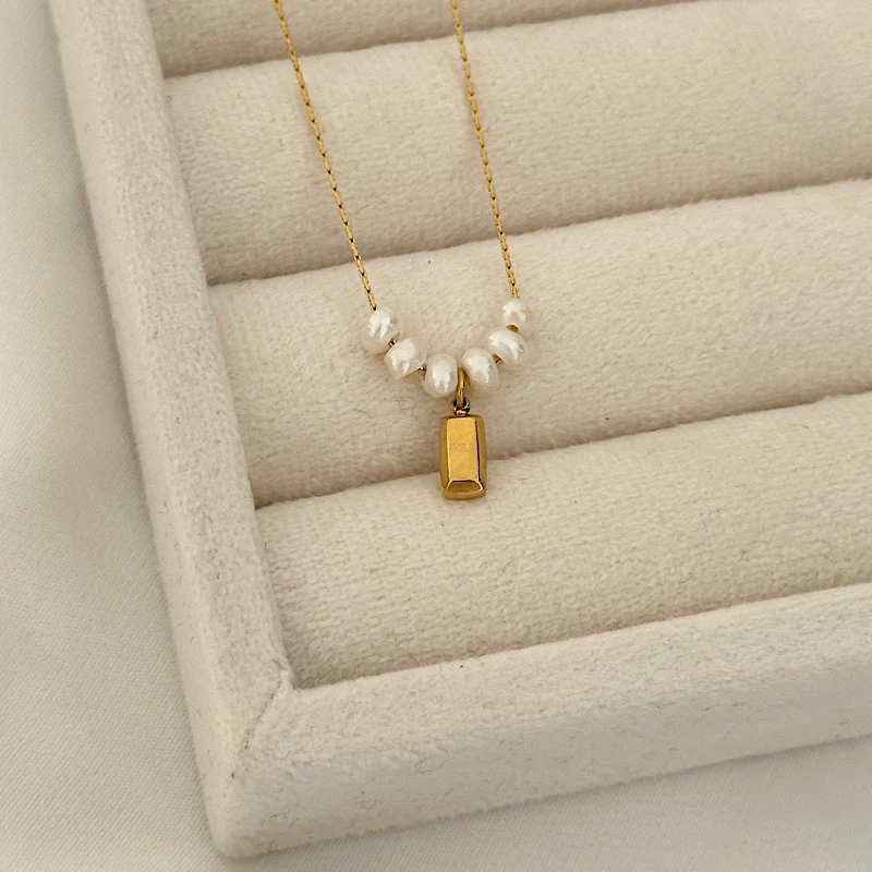 گردنبند استیل مینیمال پلاک شمش کد 844