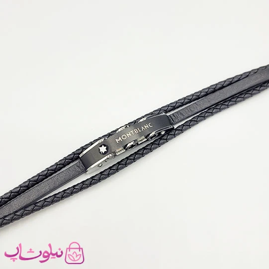 دستبند مردانه برند مون بلان مشکی نقره ای کد 370