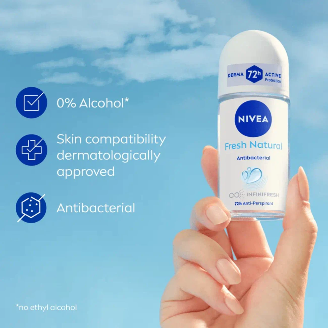 رول ضد تعریق زنانه نیوآ NIVEA مدل Fresh Natural 72H آنتی باکتریال 50ml