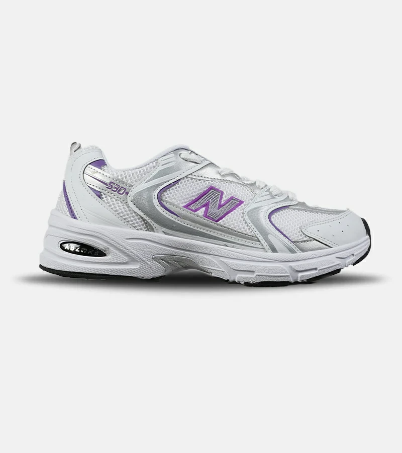 کفش کتانی زنانه و مردانه سفید طوسی بنفش NEW BALANCE 530 مدل 7669
