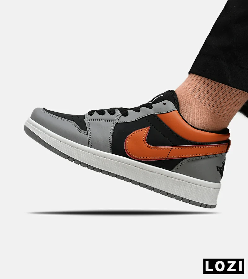 کفش کتانی مردانه طوسی مشکی نارنجی نایک NIKE jordan 1 مدل 5479