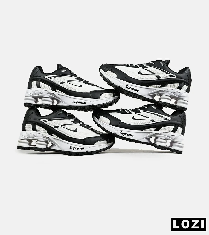 کفش کتانی مردانه سفید مشکی نایک NIKE x SUPREME shox ride 2 مدل 7098