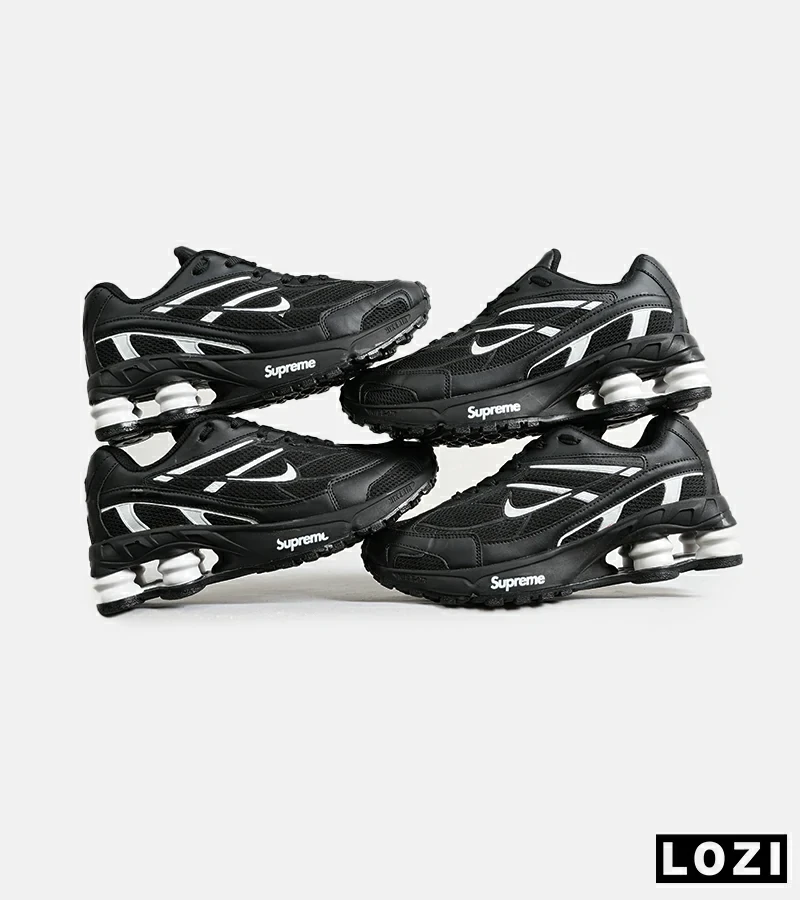 کفش کتانی مردانه مشکی سفید نایک NIKE x SUPREME shox ride 2 مدل 7055