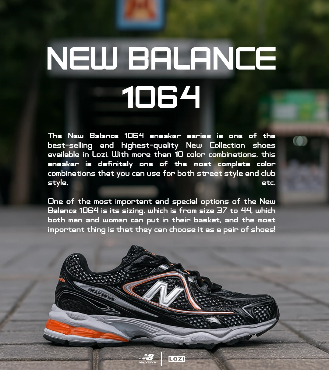 کفش کتانی مردانه و زنانه مشکی نارنجی NEW BALANCE 1064 مدل 5627