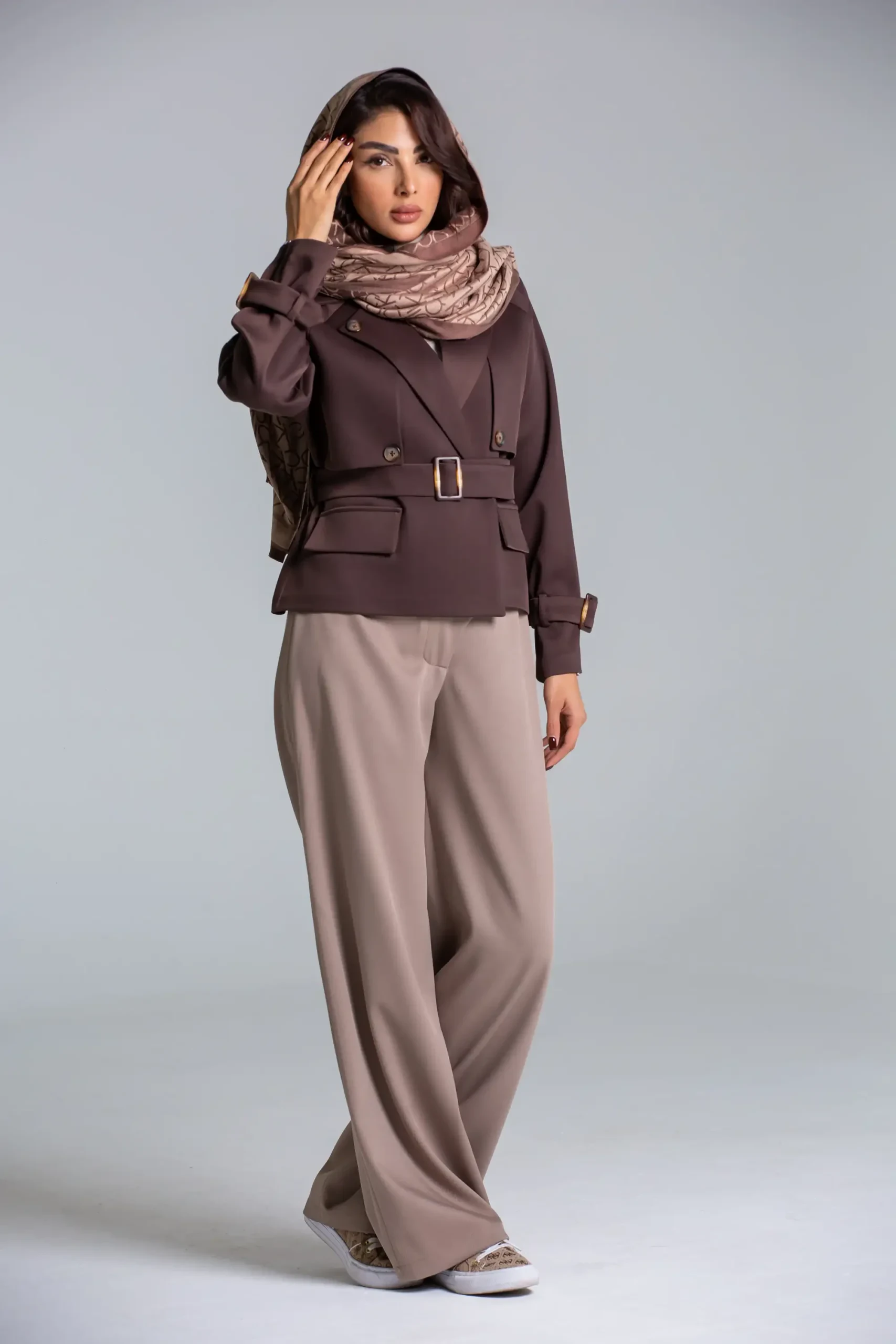 بارانی کراپ کجراه دو ژیله (قهوه ای)