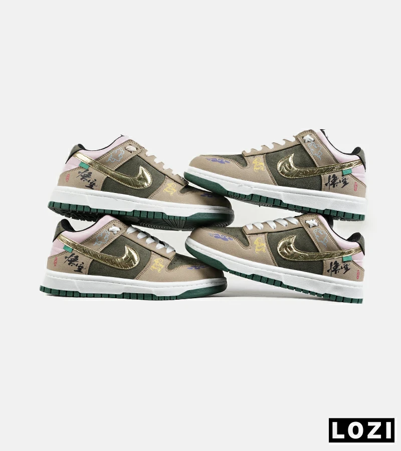 کفش کتانی مردانه و زنانه کرم سبز طلایی نایک NIKE Dunk Low Remastered مدل 7327
