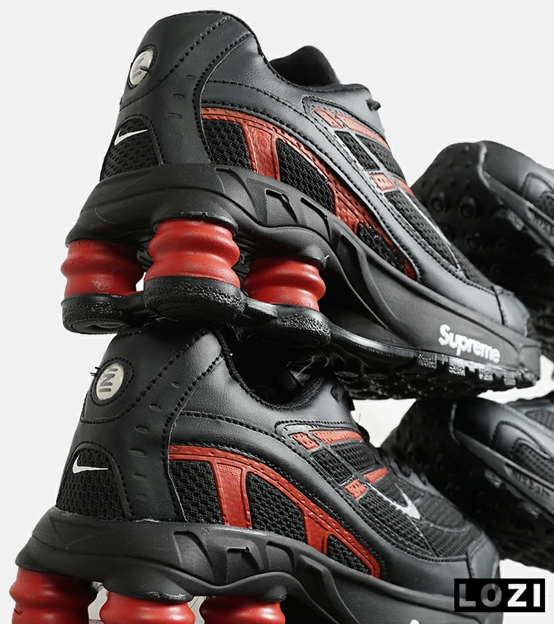 کفش کتانی مردانه مشکی قرمز نایک NIKE x SUPREME shox ride 2 مدل 7058