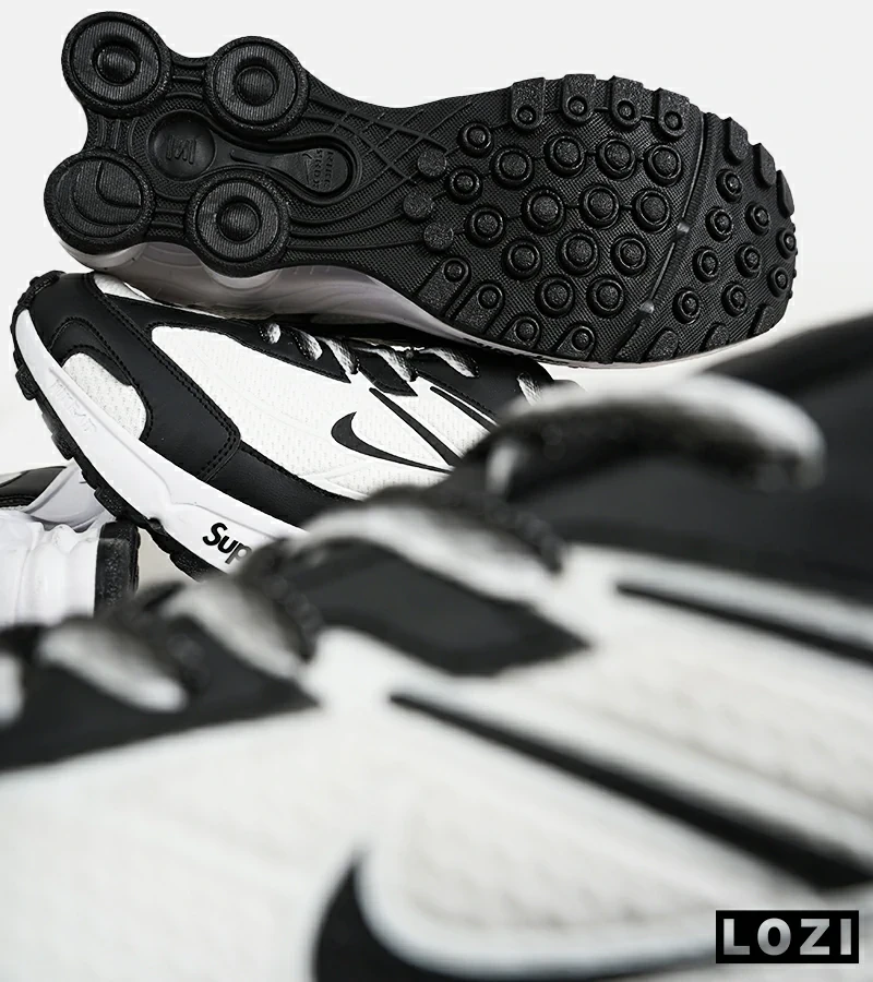 کفش کتانی مردانه سفید مشکی نایک NIKE x SUPREME shox ride 2 مدل 7098