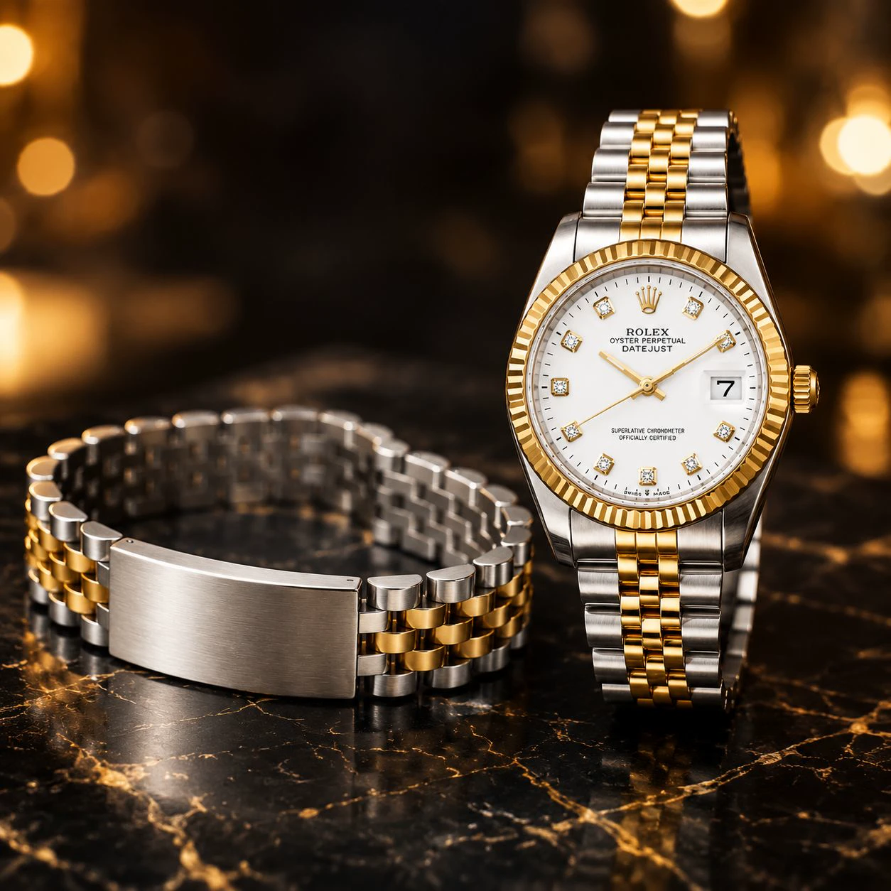 پکیج ساعت رولکس مردانه مدل Date Just-طلایی + دستبند Rolex مدل Date Just