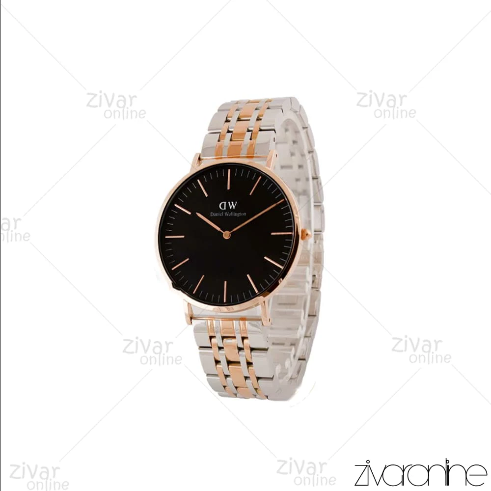 ساعت دنیل ولینگتون مردانه رزگلد نقره ای صفحه مشکی خطی 104429
