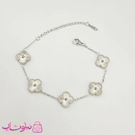 دستبند زنانه مدل ونکلیف نقره ای استیل کد 158