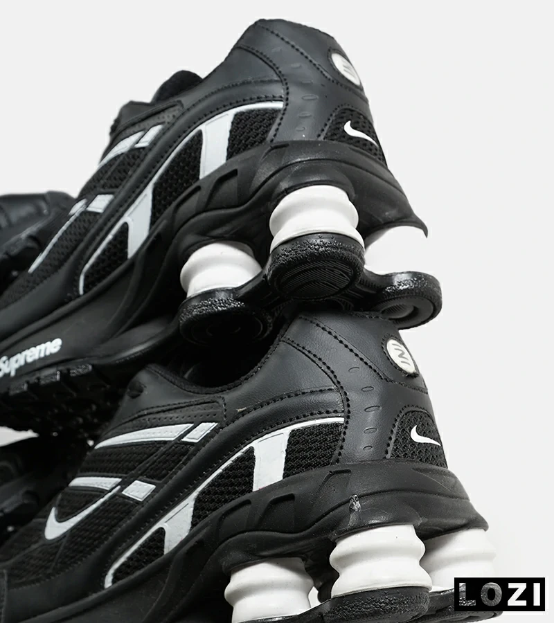 کفش کتانی مردانه مشکی سفید نایک NIKE x SUPREME shox ride 2 مدل 7055
