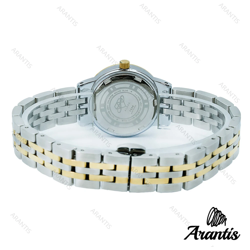 ساعت الکسا A2006 زنانه دو رنگ طلایی صفحه سبز دورنگین w-10102